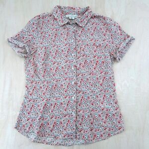 Wms Floral Cottagecore Short Sleeve Button Up Shirt 10 Coral Pink Whimsical LOGG